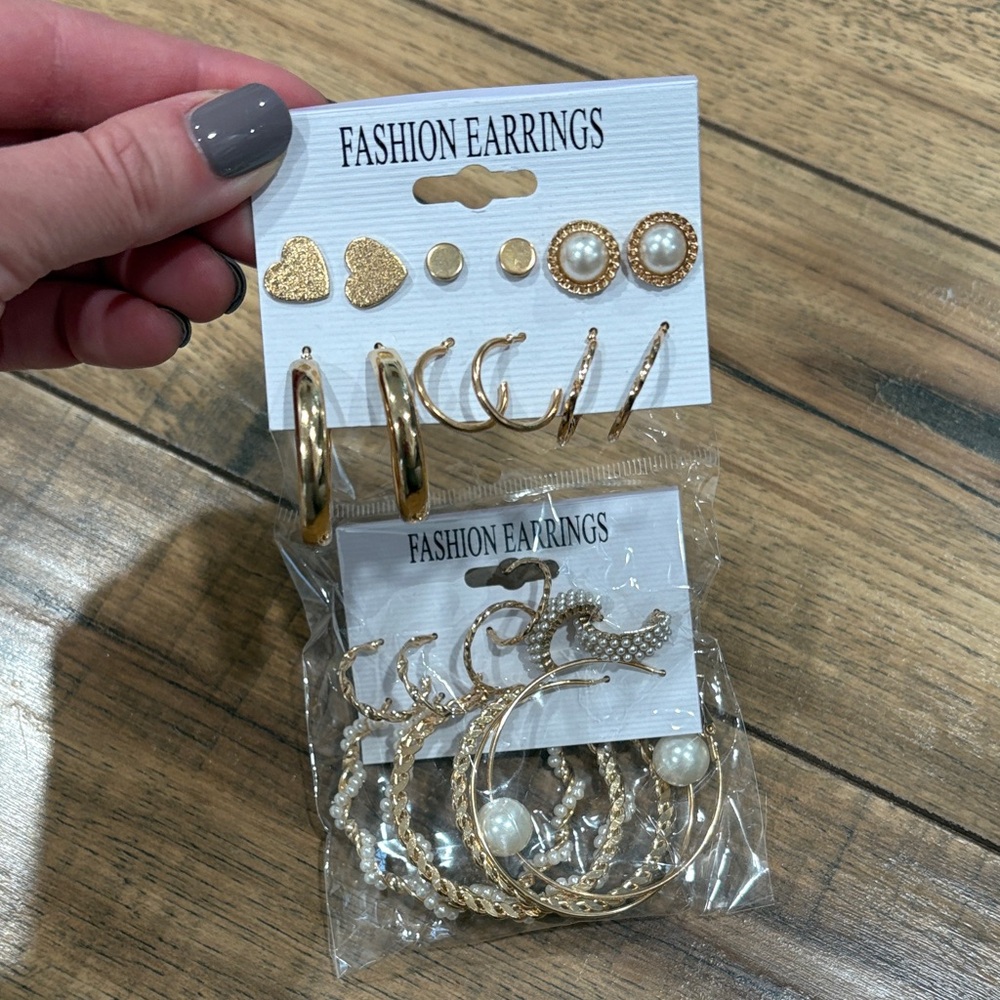 Set of 2 Gold Hoop and Stud Earring Sets